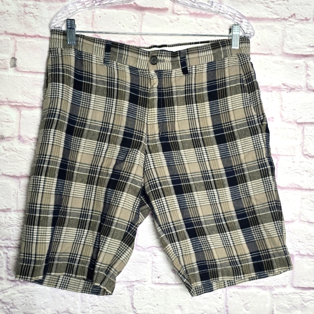 Banana Republic Plaid Flat Front Shorts - Black and Tan